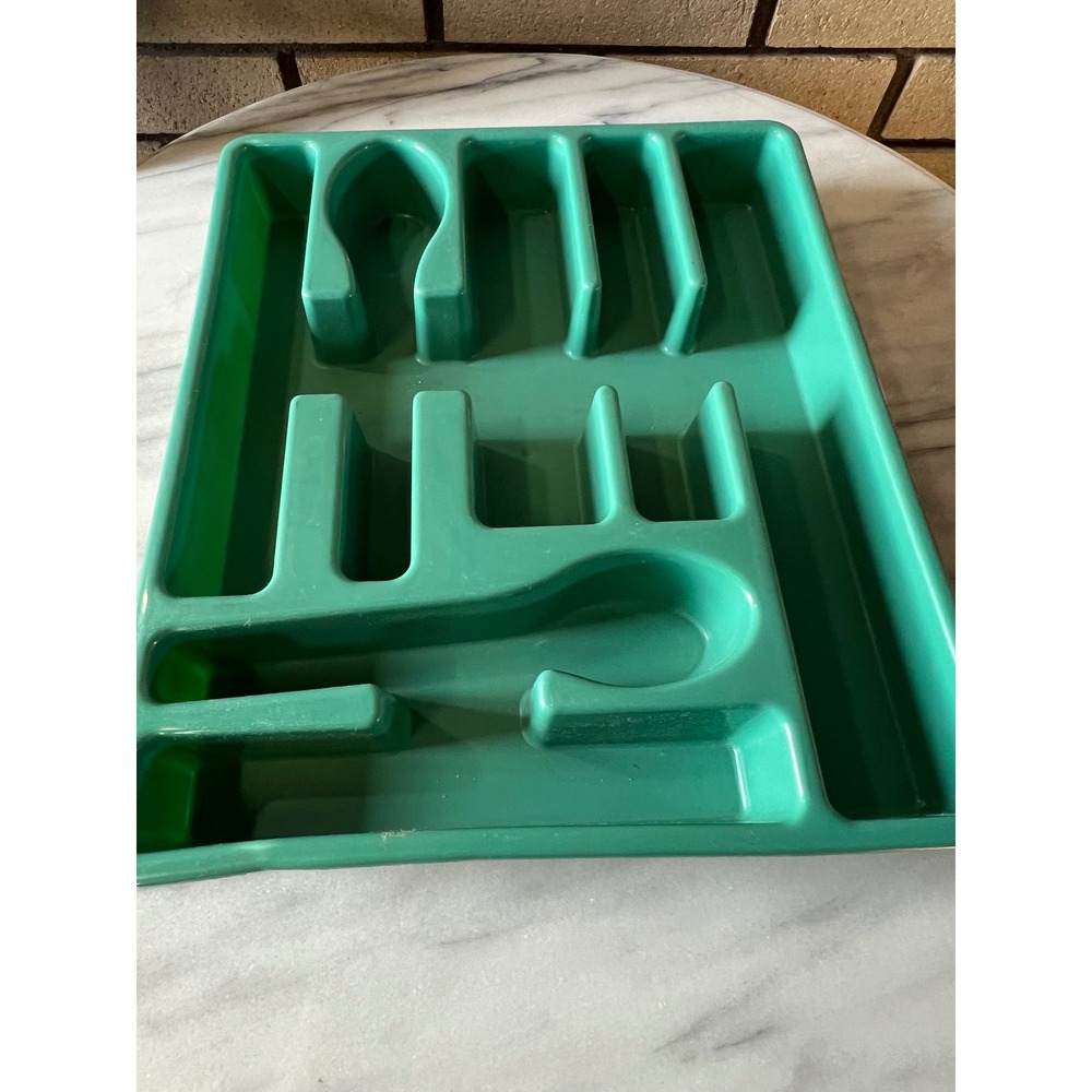 Vintage 90s Teal Plastic Utensil Holder Organizer Tray Drawer Kitchen Gadget - Picture 2 of 6